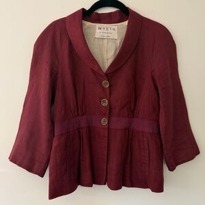 Wyeth by Todd Magill Linen Burgundy Peplum 3/4 sleeve jacket Unique Holidays MED